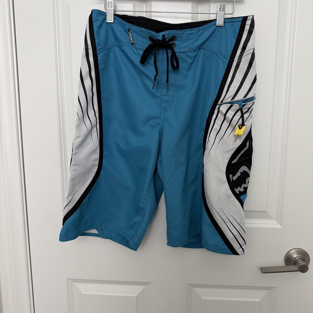 Fox Racing Co White Black Blue Surf Board Shorts Size Men’s 32 Some Fading